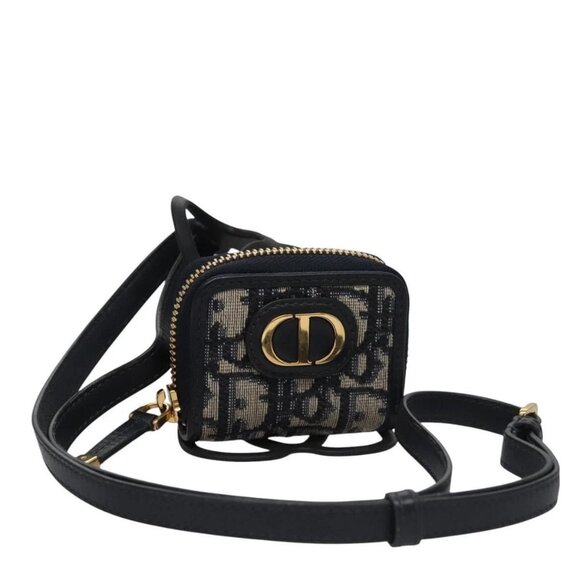 Christian Dior Trotter Canvas Oblique Phone Holder Airpods Case Navy Auth - Picture 2 of 16